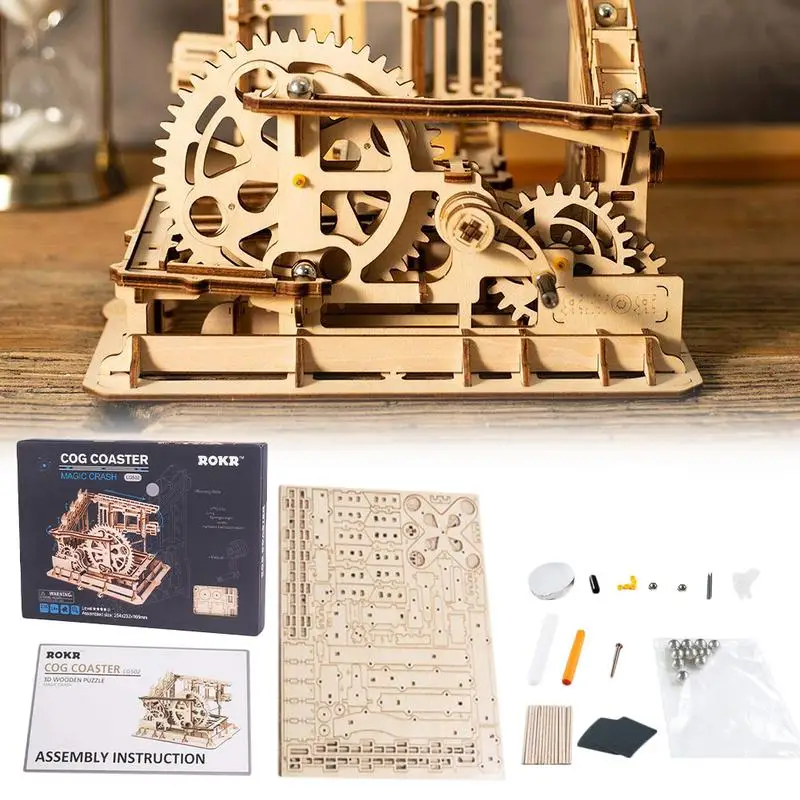 

Robot 4 Kinds Wooden Run Game DIY Waterwheel Coaster Wooden Model Building Kits Assembly Toy Gift for Children Adult