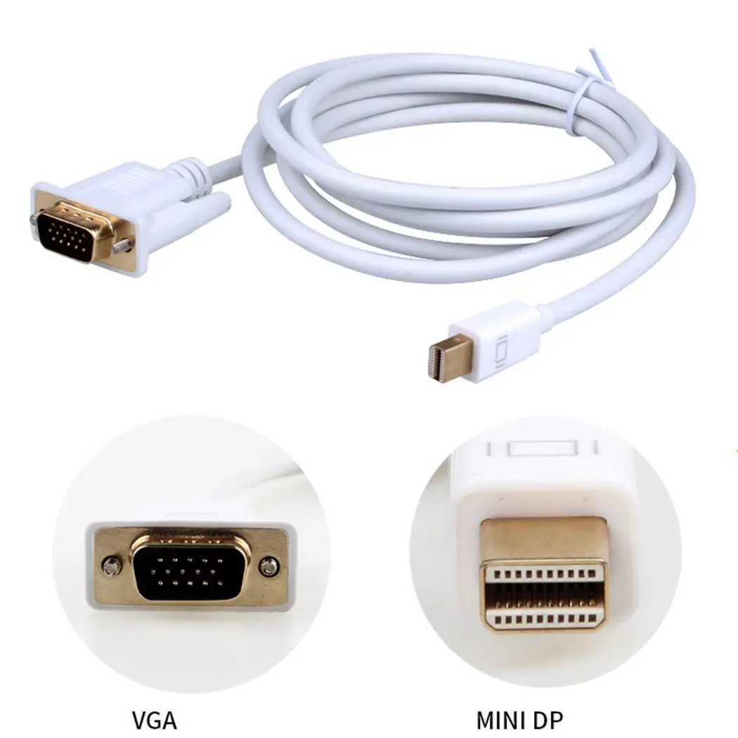Новый портативный мини DP к VGA 162 MHz адаптер 1 8 m HD Адаптерный кабель Белый DisplayPort 20 pin