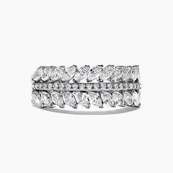 

Huitan Surprise Gift Ring Double Cubic Zircon Setting Bright Crystal Fashion Birthday Gift For Best Friend New Arrival
