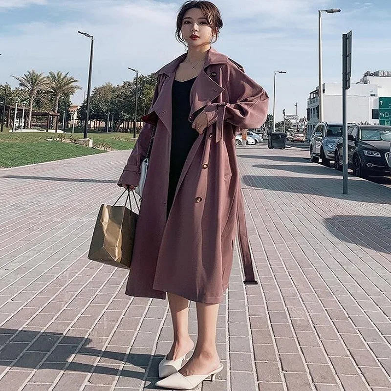 

2019 spring new long double-breasted windbreaker thin section polyester female youth Fund Loose Coat Free shipping
