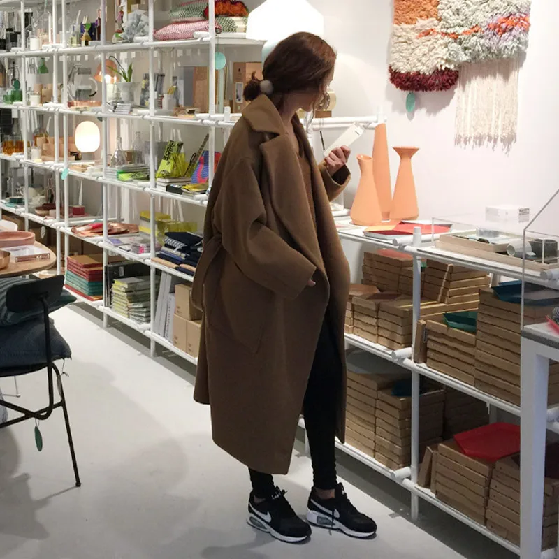 Koop LANMREM 2018 Mode Herfst Losse Turn down Kraag Verdikking Soort Eenvoudige Elegante Decoratie Vrouwen Wollen Jas Met Riem UA27316