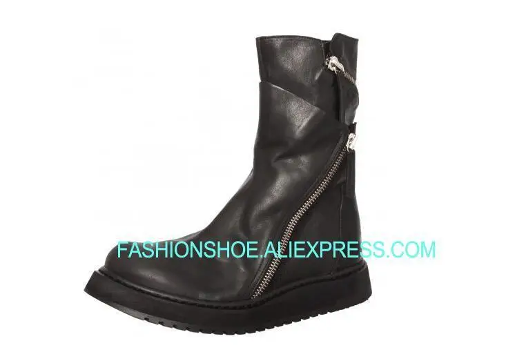 

Full Grain Leather Martin Boots Men Mid calf Winter Spring Fall Warm Riding Boots Western Boot Genuine leather Zip Boots Flats