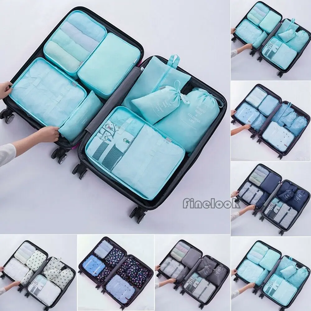 

2019 Newest Hot 8Pcs Waterproof Clothes Storage Bag Packing Cube Travel Luggage Organizer Pouch