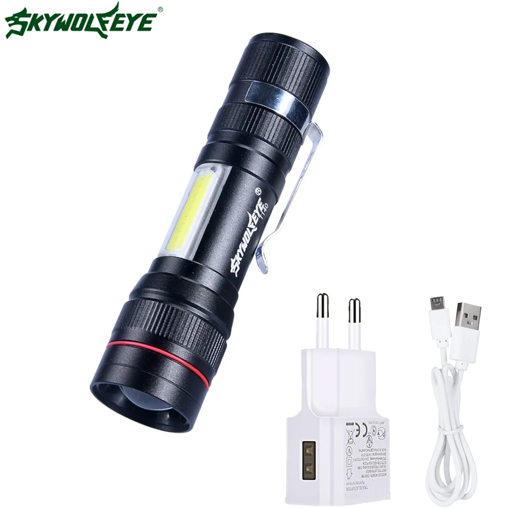 

Mini COB LED Flashlight USB Rechargeable Torch Flash light Built-in lithium Battery Zoom Work light
