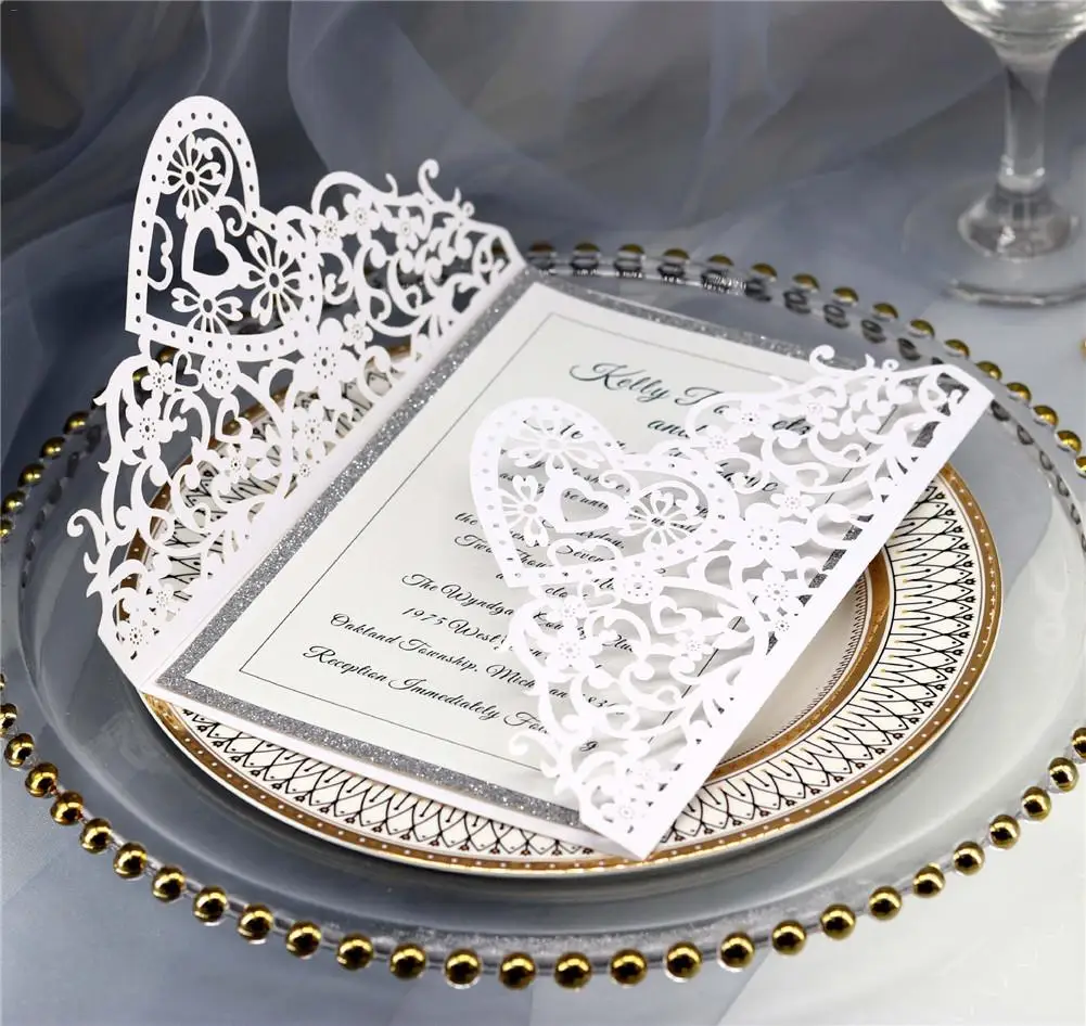  10pcs Bow Love Wedding Invitation Laser Cutout Graduation Party Invitation Wedding Holiday Invitati - 33010070261