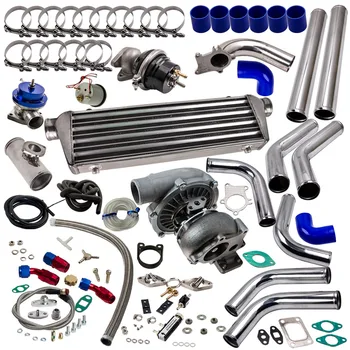 

T3/T4 T3 T4 T04E UNIVERSAL TURBO KIT AR .63 350HP + INTERCOOLER+WASTEGATE+BOV+BOOST GAUGE+ TURBO OIL LINE Oil Cooled