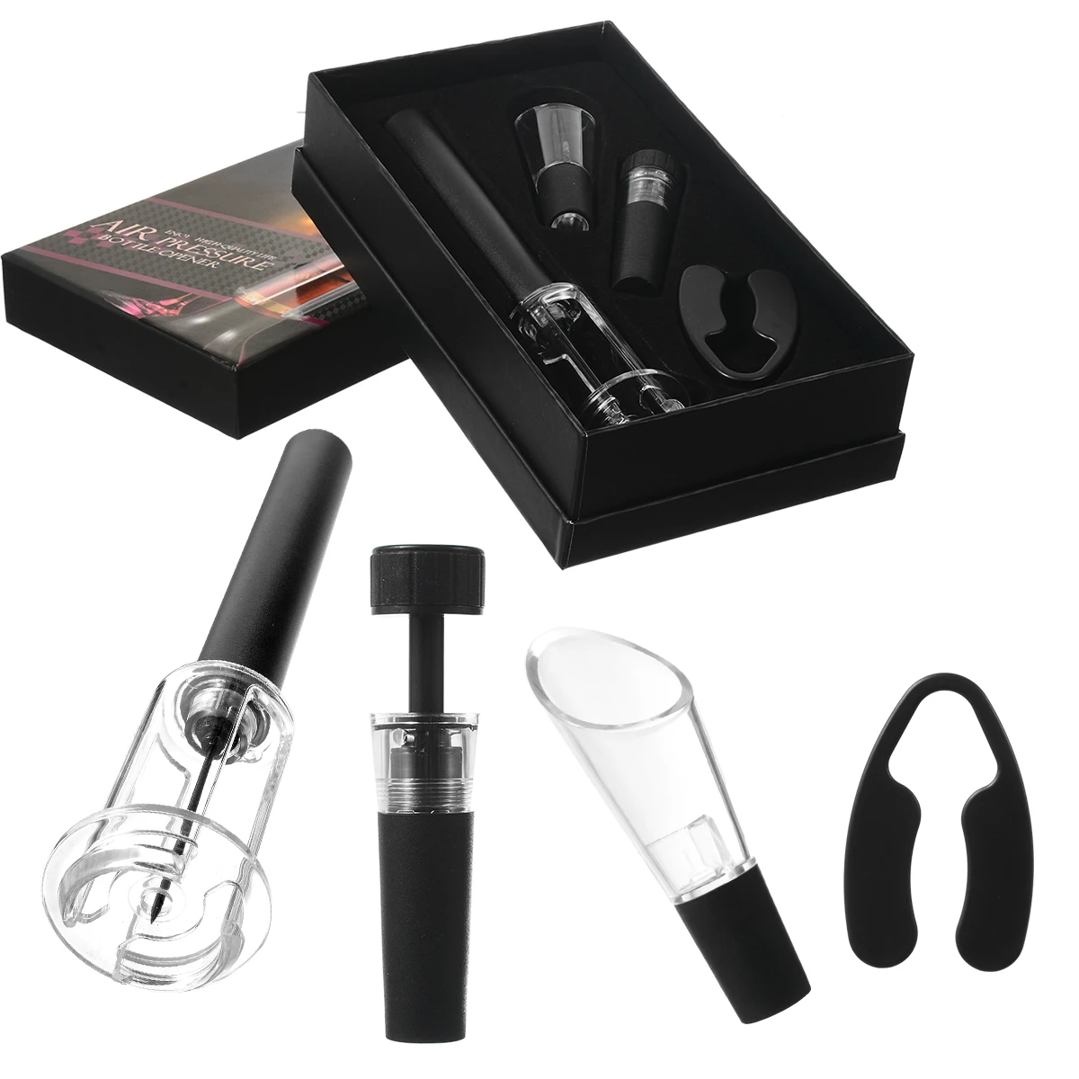 

Aluminium Alloy & Acrylic Wine Bottle Opener Black Wine Bottle Opener Cork Remover Air Pump Pressure Foil Cutter Vacuum Stopper