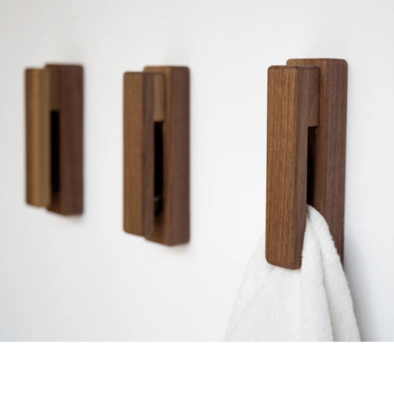 Rustic Wood Towel Hooks Wall Mount Storage Hanger Cap Rack 3M Adhensive