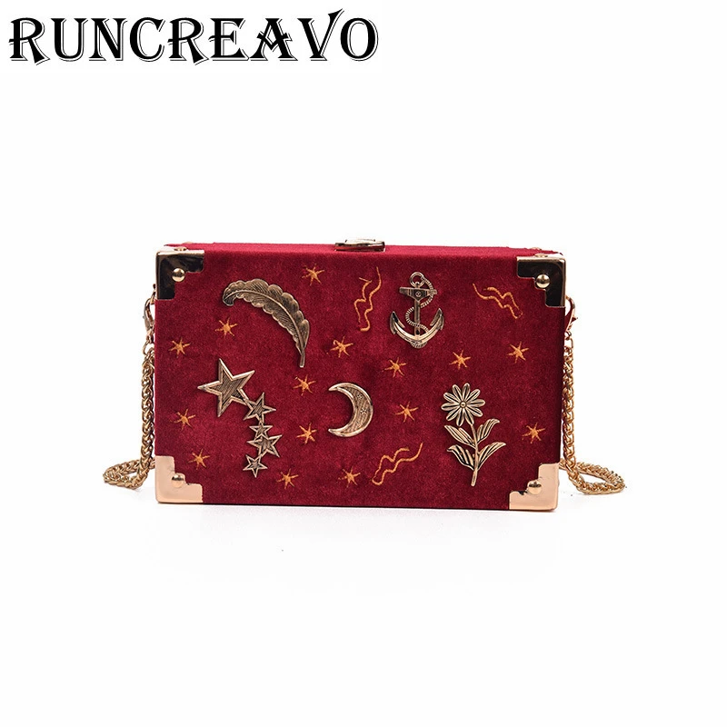 

Velvet Small Square Package 2019 New Pattern Stars Embroidery Chain Bag Korean Fashion Single Shoulder Messenger Woman Package