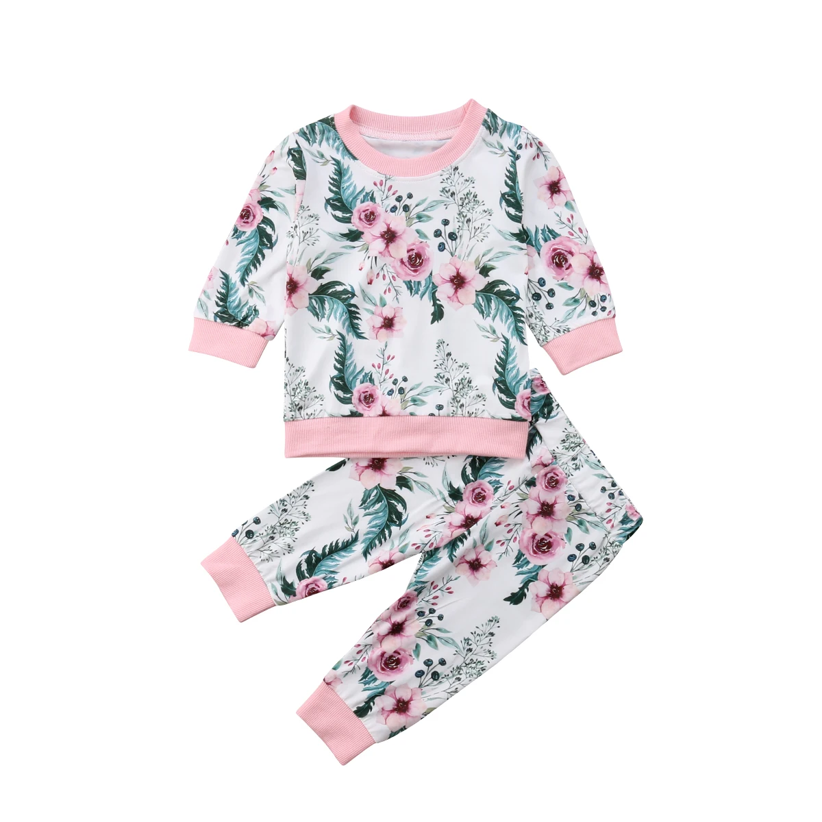  Newborn Kids Baby Girls Clothing Princess Tops Flower T-Shirts Cotton Pants Warm 2pcs Outfits Cloth