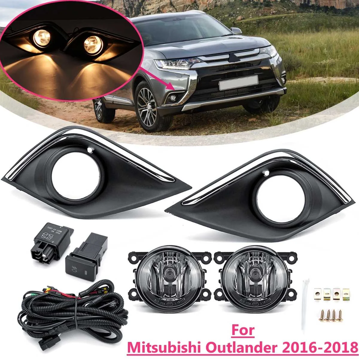 Для Mitsubishi Outlander 1 пара автомобильный бампер противотуманный светильник с крышкой гриль жгут Комплект Дневной светильник Стайлинг