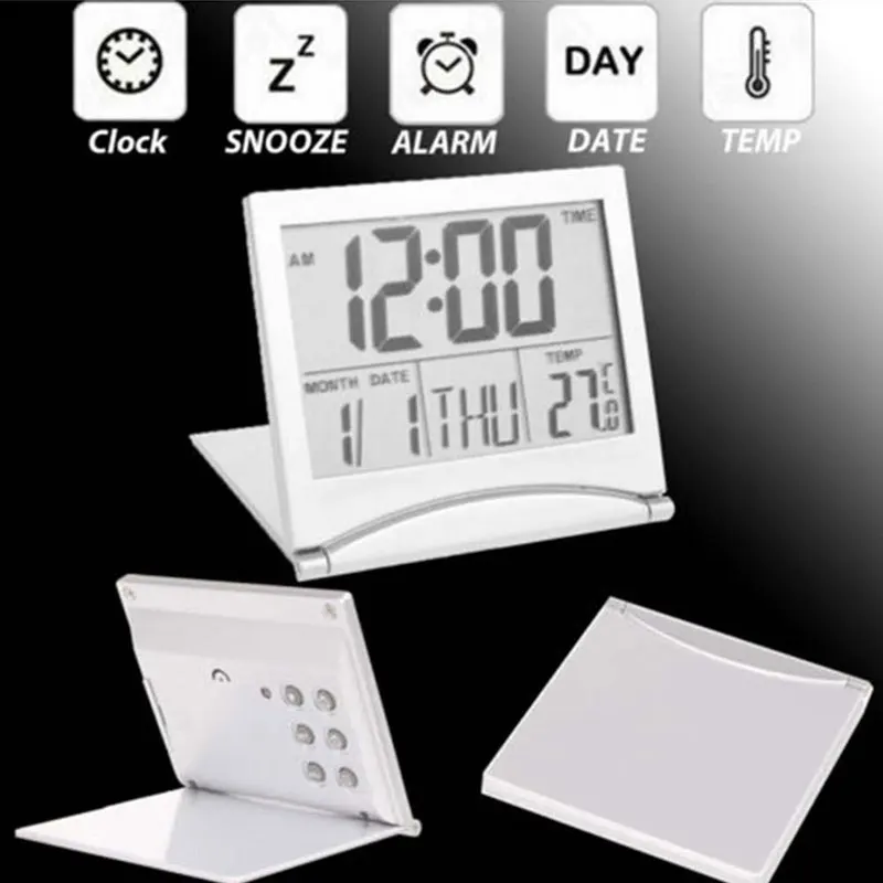 

2019New Mini Folding LCD Digital Alarm Clock Desk Table Weather Station Desk Temperature Portable Travel Alarm Clock