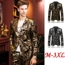 Hirigin роскошный Мужской приталенный костюм с двумя пуговицами Стильный Цветочный Принт блейзер в стиле ретро Бизнес Банкетный вечерние пальто куртка M-3XL