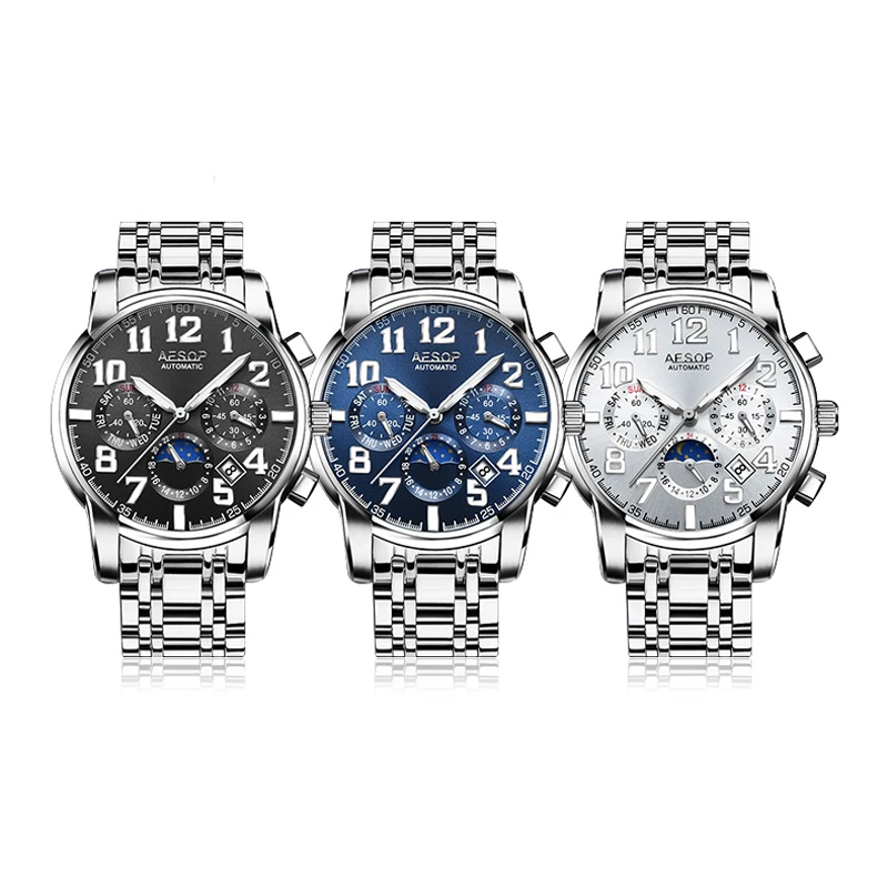 Aesop, синие часы, мужские брендовые автоматические механические противоударные водонепроницаемые наручные часы, мужские часы, Hodinky 9015g