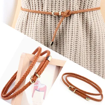 

Ladies Pin buckle Braid Belt Hot Sale Female Belt thin 1PC Candy Color Womens Belt Newest PU Fashion For Dress High Quality