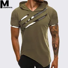 Moomphya, рваные лоскутные Футболки с коротким рукавом и капюшоном, Мужская Уличная футболка в стиле хип-хоп с плиссированным рукавом, забавная Мужская футболка, летняя футболка