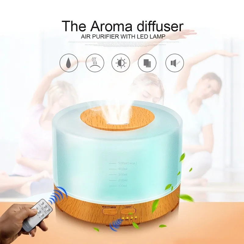 

Ultrasonic Air Humidifier 500Ml Remote Control Essential Oil Diffusers Led Light Aroma Mist Maker Aromatherapy Fogger Us Plug
