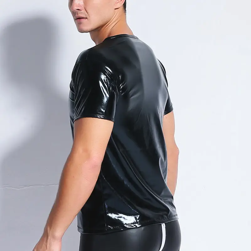 Mens Wet Look T-shirt Sexy Slim Tight Tops Faux PU Leather T Shirt Male Club Tee Short Sleeve Muscle Tee Tops Mens Undershirts Mens Wet Look T-shirt Sexy Slim Tight Tops Faux PU Leather T Shirt Male Club Tee Short Sleeve Muscle Tee Tops Mens Undershirts