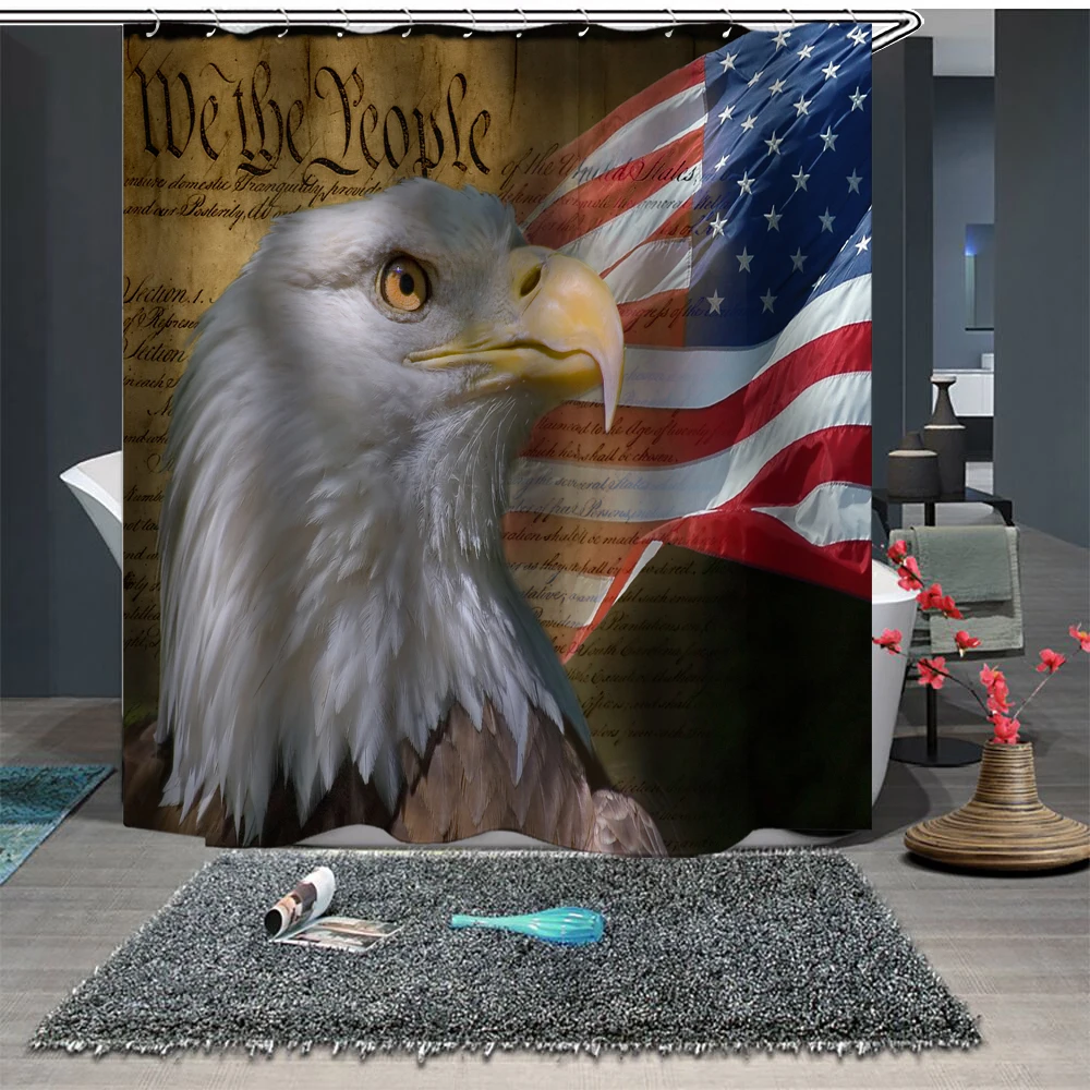 Душевая занавеска в комплекте с крючками Eagle Star-spangled баннер американский флаг Hawk