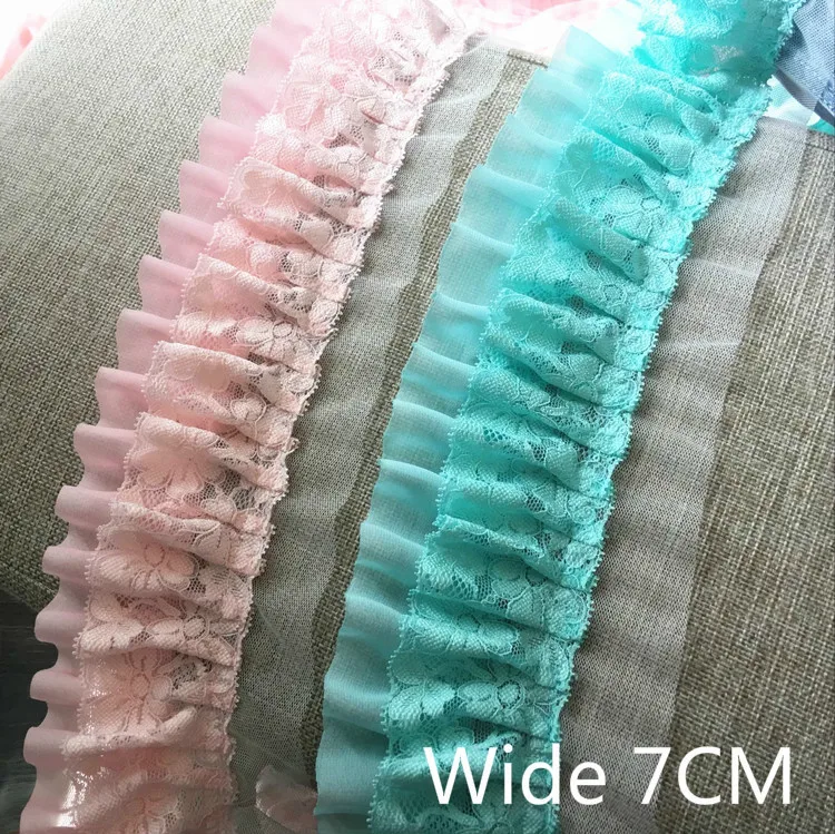 

7cm Wide New Pleated Chiffon Lace Embroidered Ribbon Trim For Diy Crafts Collar Dress Tassel Fringe Hem Sewing Decoration