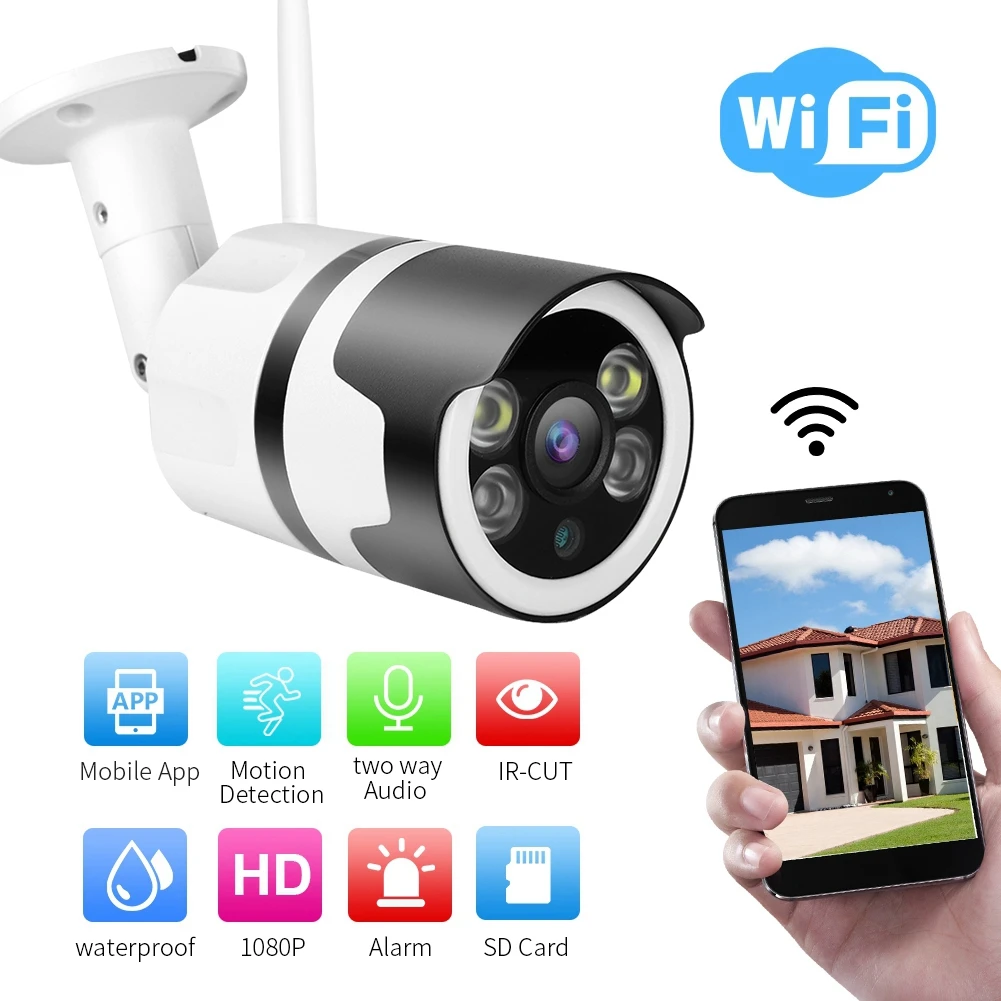 

1080P 2MP Two Way Audio Wireless IP Camera Waterproof Phone APP Control Bullet Camera Outdoor 2019