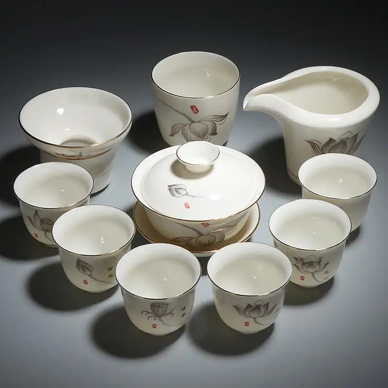 

White Ceramic Teapot Teaset Gaiwan Set Chinese Kung Fu Tea Set Portable Teaware Sets Tea Cups Of Tea Ceremony Master Teapot Sets
