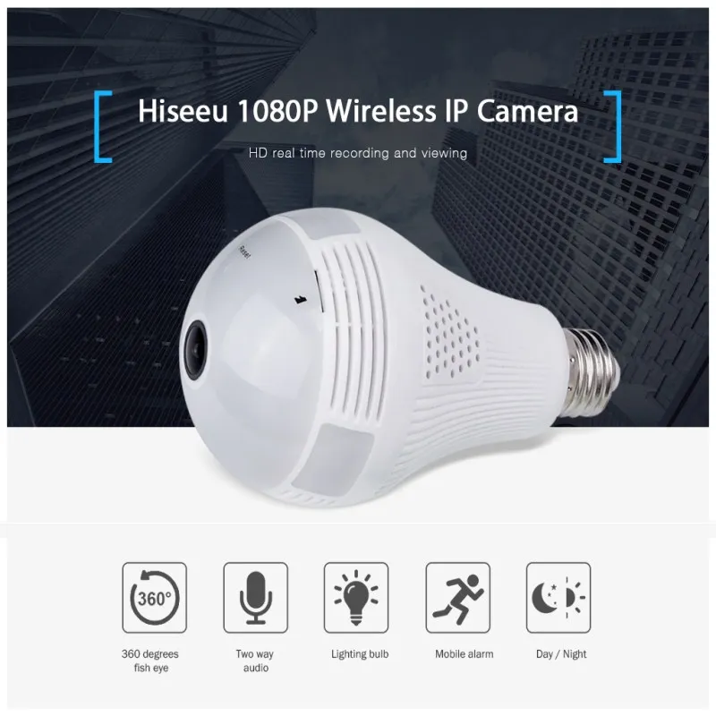

Hiseeu 960P/3MP Wireless Fisheye IP Camera 360 Degrees Panoramic WiFi IP Camera Home Security CCTV Motion Detection Webcam