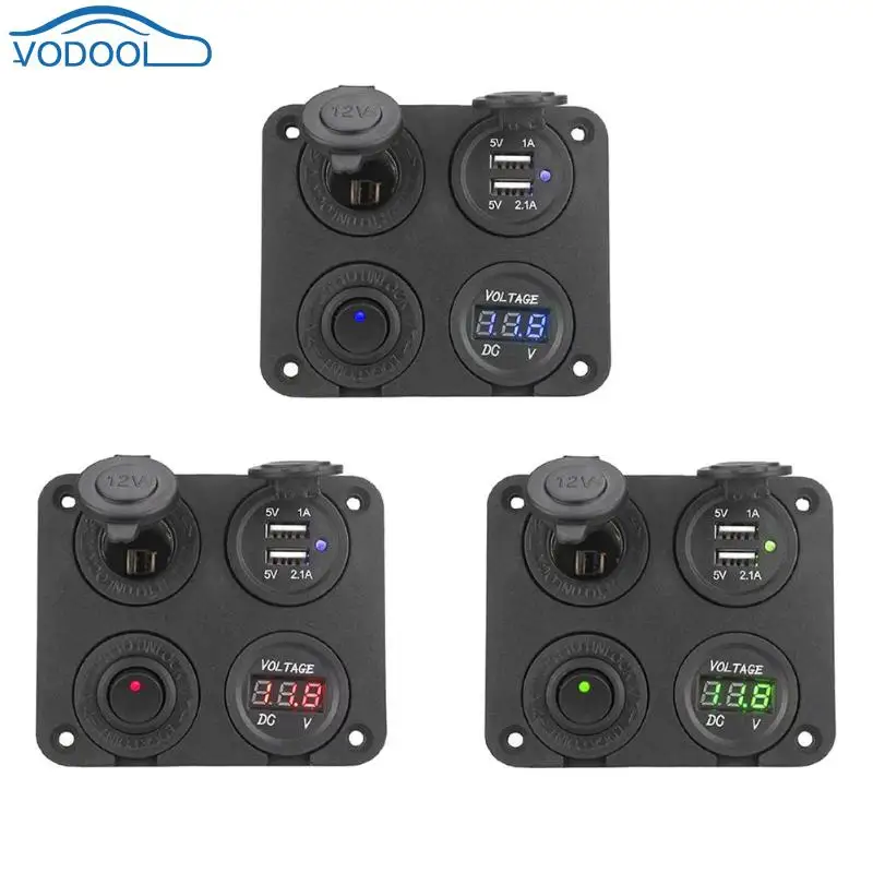 

Universal 12V/24V ON-OFF 4 Hole Switch Panel USB Charger Power Outlet Adapter with Voltmeter for Car Boat