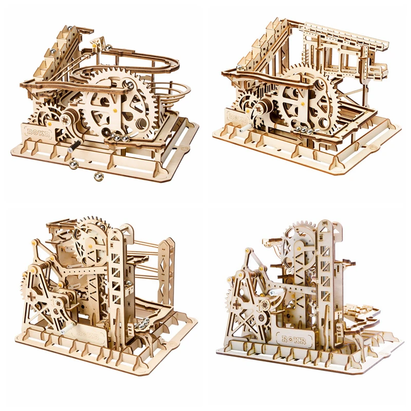 

Robotime 4 Kinds DIY Magic Gear Drive Ball Crash Game Wooden Model Building Kits Toys Gift for Children Teens Adult LG Series