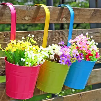 

Creative Solid Flowerpot Stylish Tin Bucket Flowe Holder Beautiful Hanging Flower Tub Home Decoration Flower Planter Supplies