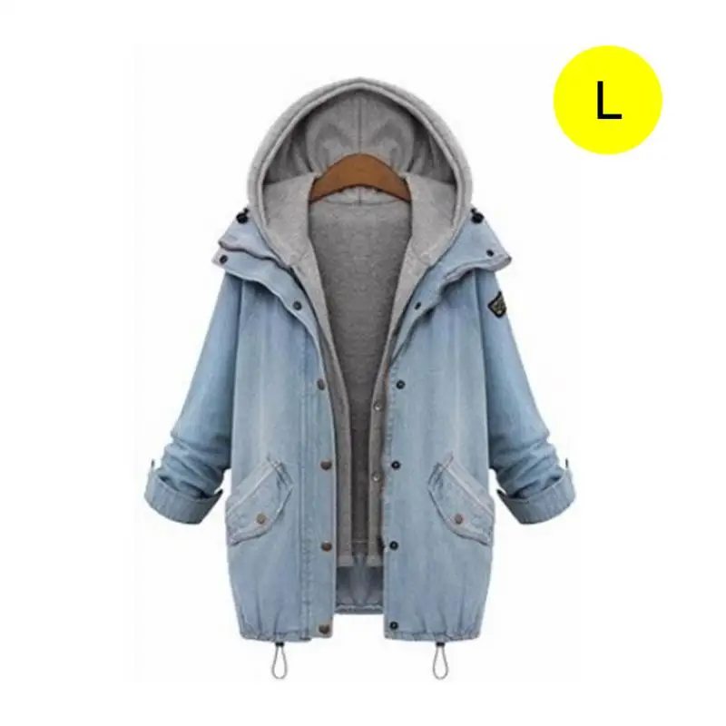Europe America Two-piece Set Women Denim Jacket Hooded Solid Color Large Size Loose Casual Coat Versatile Comfortable Tops