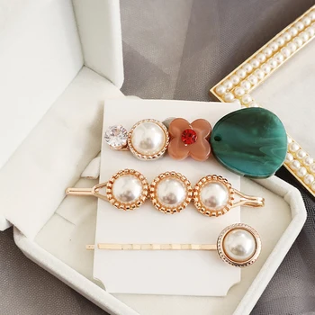 

3Pcs Women Pearl Resin Acrylic Clamp Clip Barrette Retro Elegant Hairpin Stick Hair Clip Sweet Girs Hair Accessories