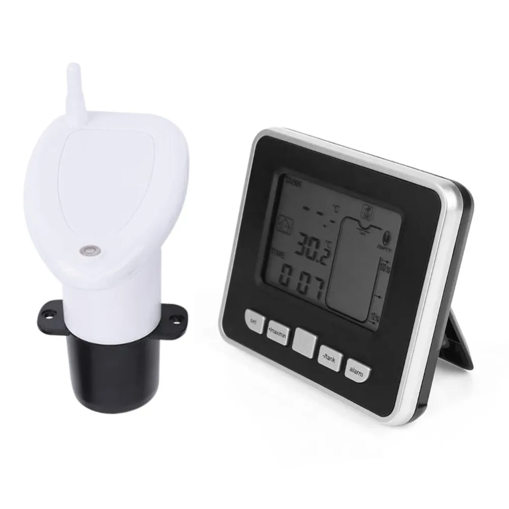 

Ultrasonic Water Tank Liquid Depth Level Meter Sensor With Temperature Display Time Alarm Transmitter Screws Measuring Tools B2