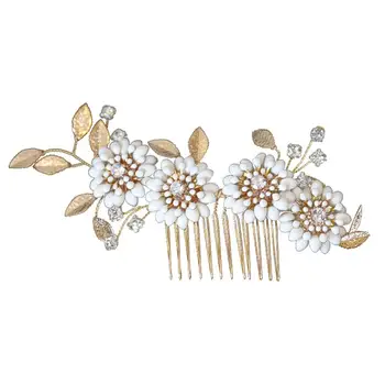 

1 Pc Hair Comb Copper Leaf Daisy Alloy Handmade Rhinestone Hair Clips Hair Accessories Hairpins for Ladies Women