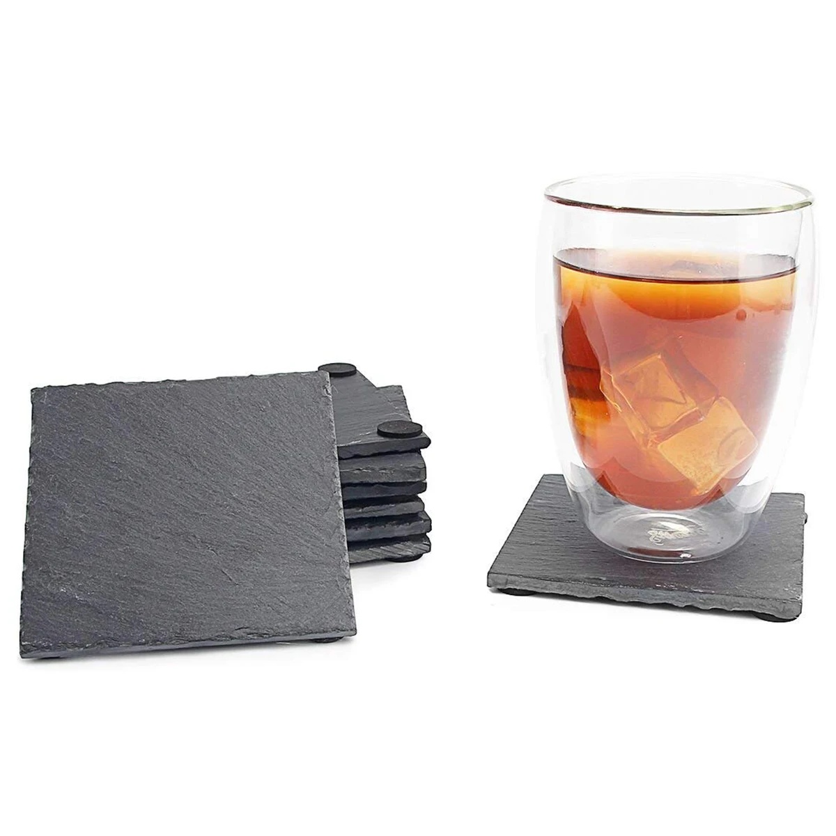 Slate Coasters with Square Slate Coasters ( Set of 8, Square Black)in