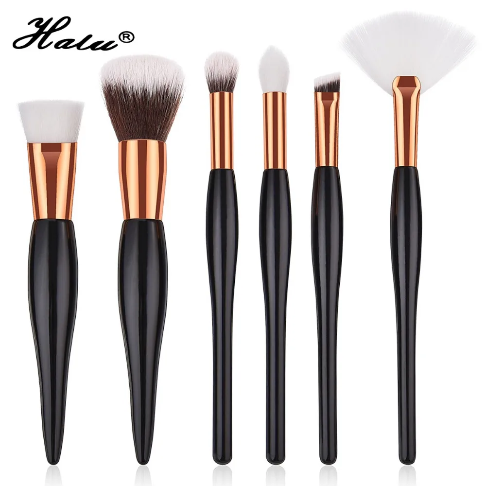 Halu Professional Gourd Foundation Fan Makeup Brushes Set 6pc Black Flat Head Powder Blush Eyeshadow Cosmetic | Красота и здоровье