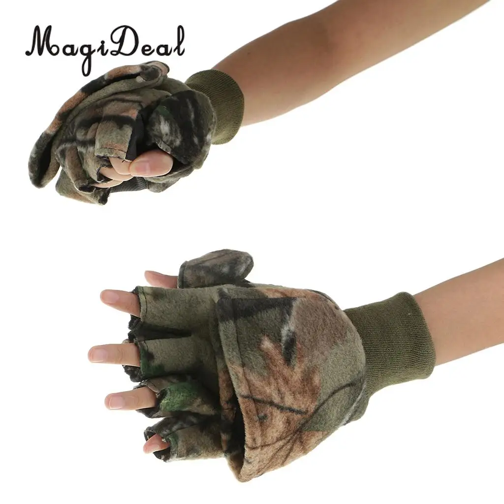 1 Pair Winter Fishing Gloves Anti Slip Warm Camo Cycling Hunting Gloves