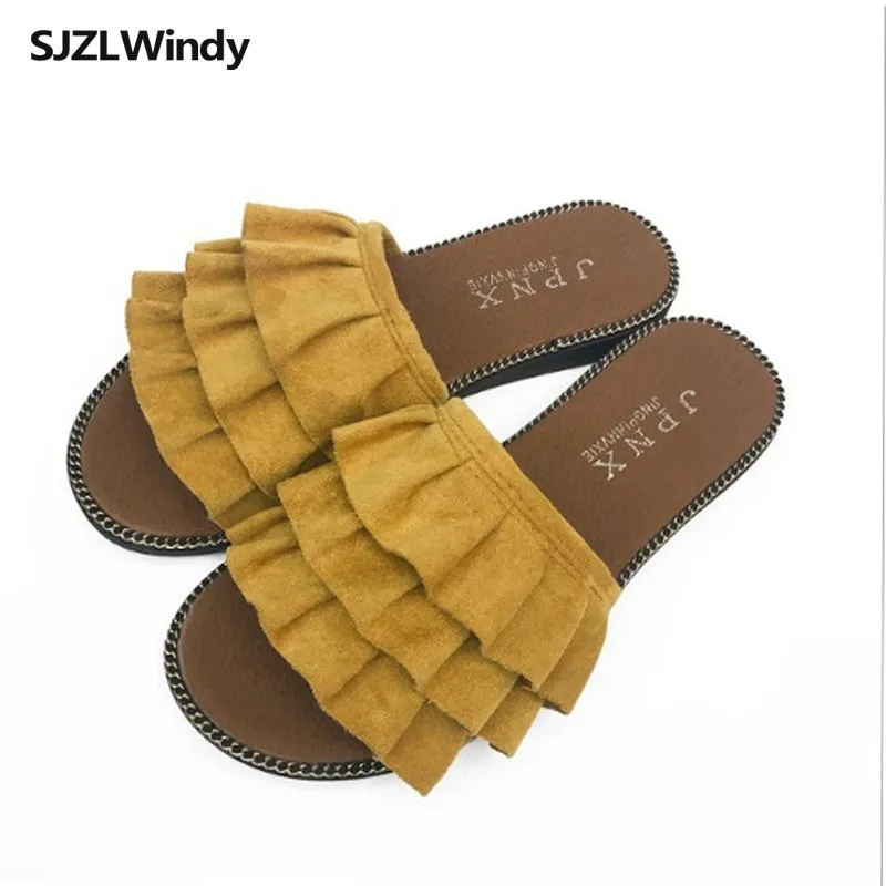 

New women's slippers PU suede cloth summer beach shoes women's plain casual pure color webbed outdoor sweet slippers
