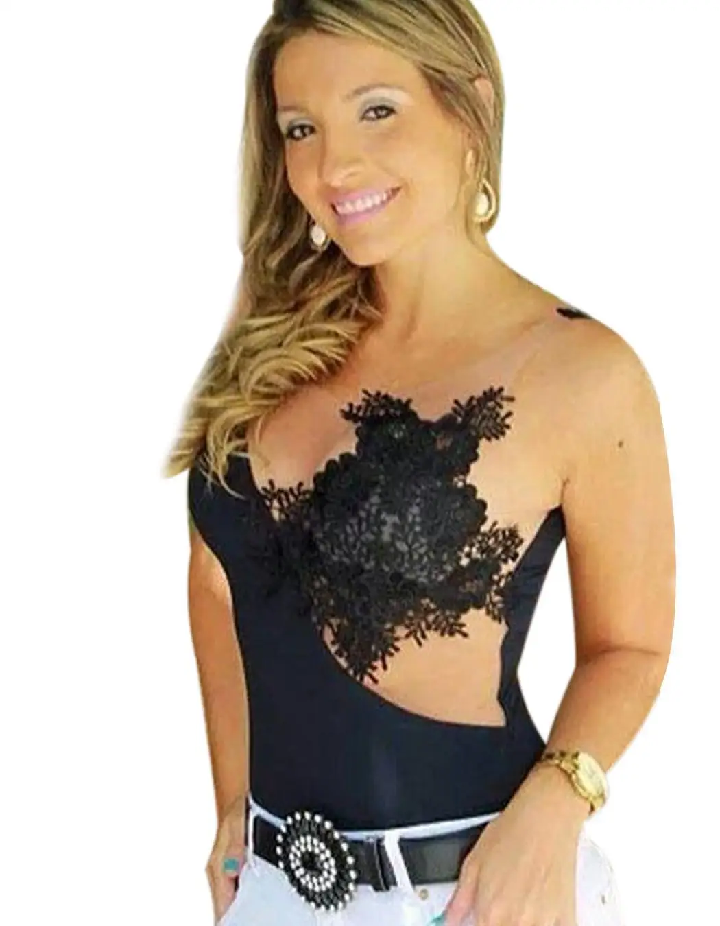 Stylish Sexy Women's Sleeveless Slim Stretch Jumpsuits Bodysuits Bottom Wear Floral Short No O Neck White Black | Женская одежда