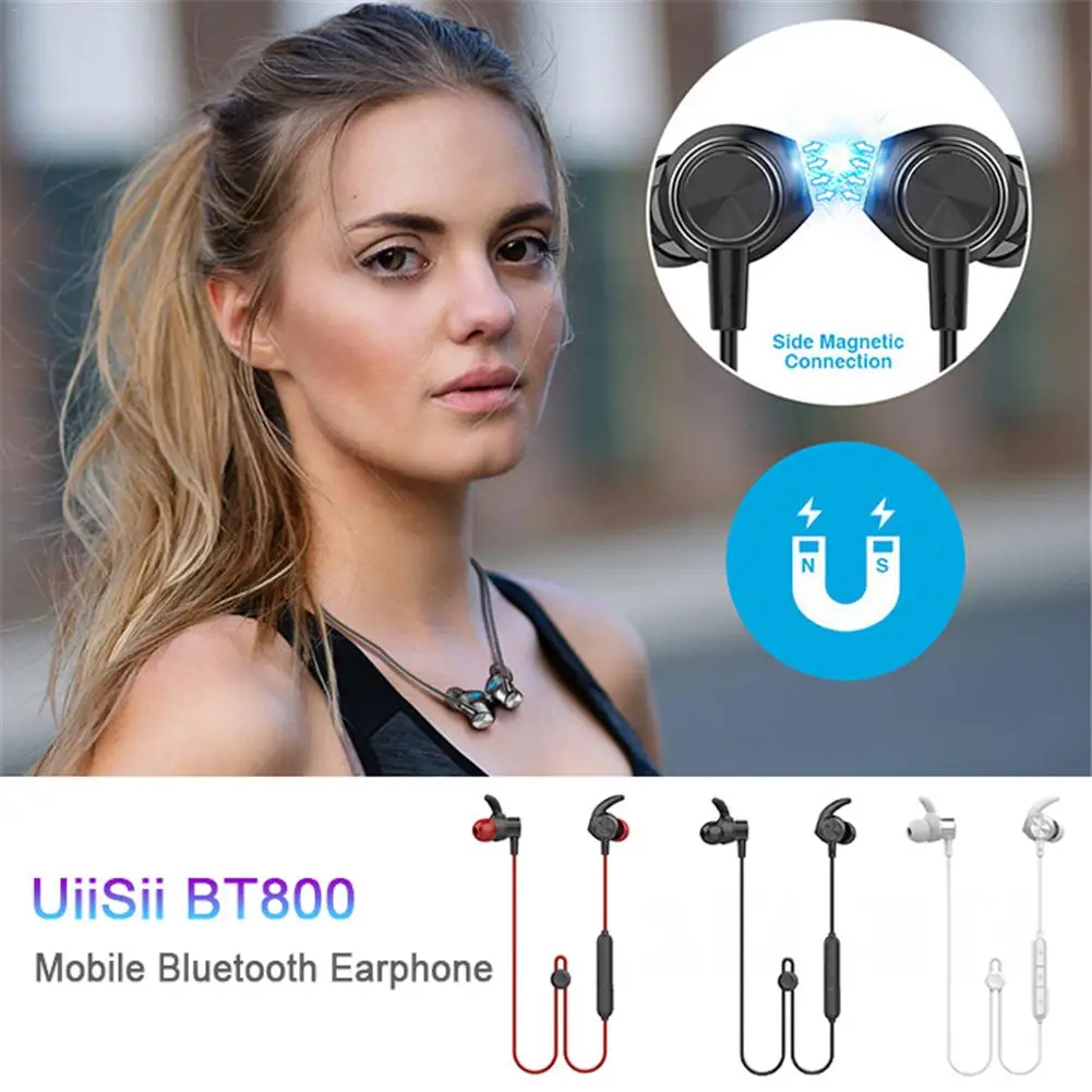 

For UiiSii BT800 Magnetic Sports Bluetooth Headset Dynamic In-Ear Waterproof Headphones Neckband Earphone For IPhone Android