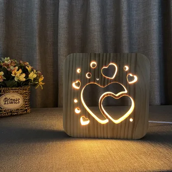 

Creative 3D Double-Heart USB Power Wooden Night Light Desk Table Home Decor Lamp Gift Present YO-75