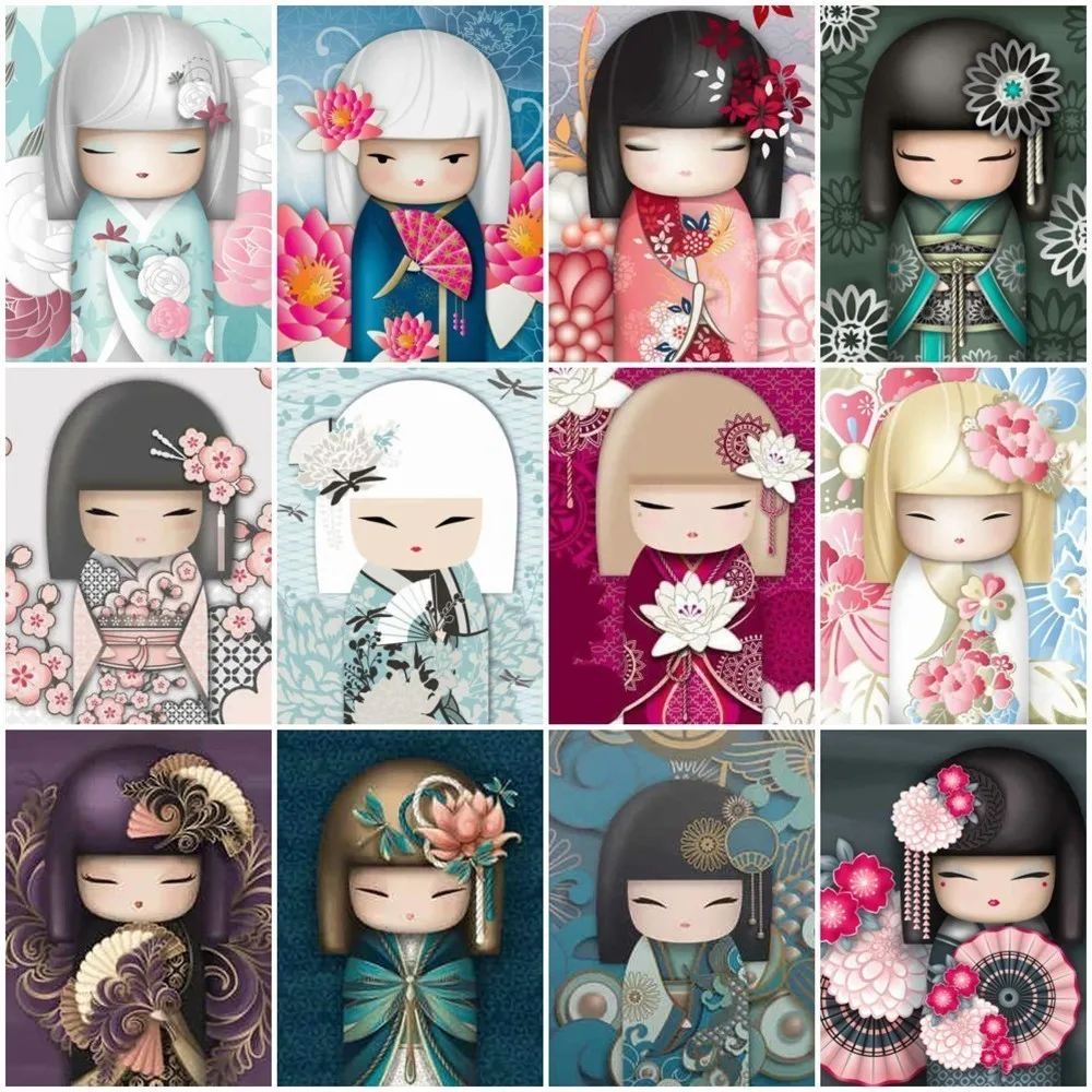 

Huacan Diamond Embroidery Sale Kimono Girl Diamond Painting Full Square Drill Cartoon Cross Stitch Rhinestones Mosaic Home Decor