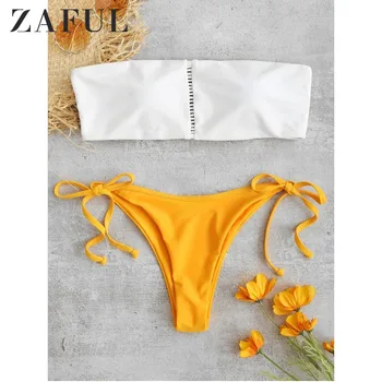 

ZAFUL Spaghetti Straps Bikini Set Sexy Thong Bikini Tie Side Underwire Bikini Low Waist Swimwear Women Swimming Suit For Women