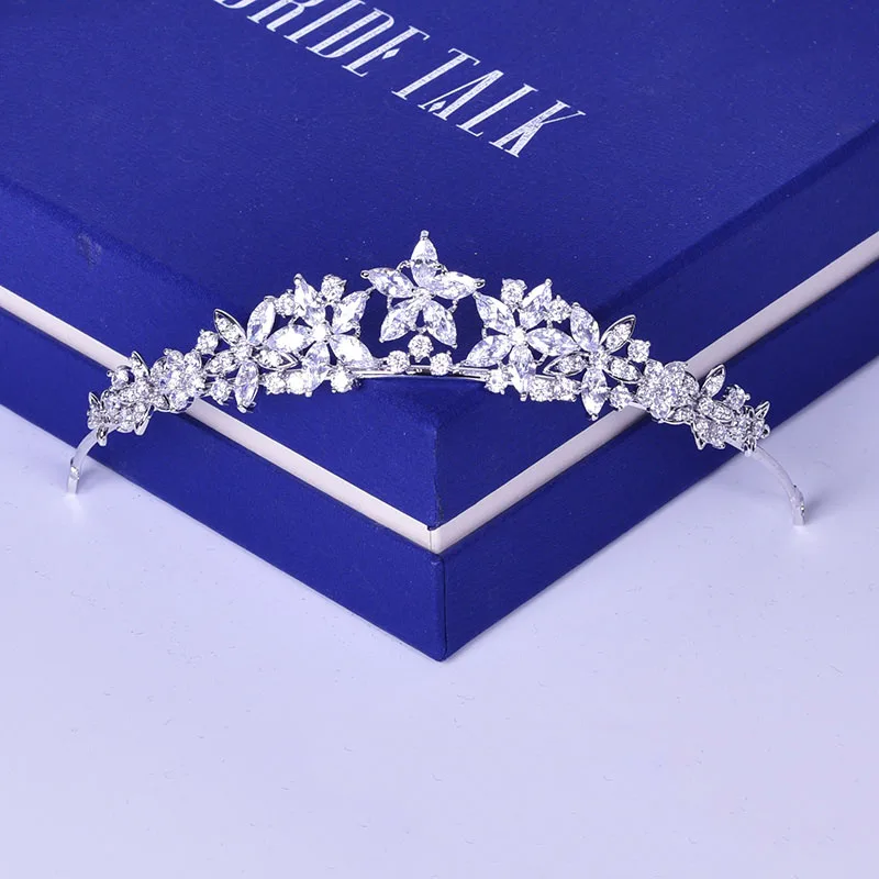

Marquise Cubic Zirconia Flower Tiara Headband Hair Accessories Wedding Engagement Bridal Headdress Jewelry Birthday Coronet Gift