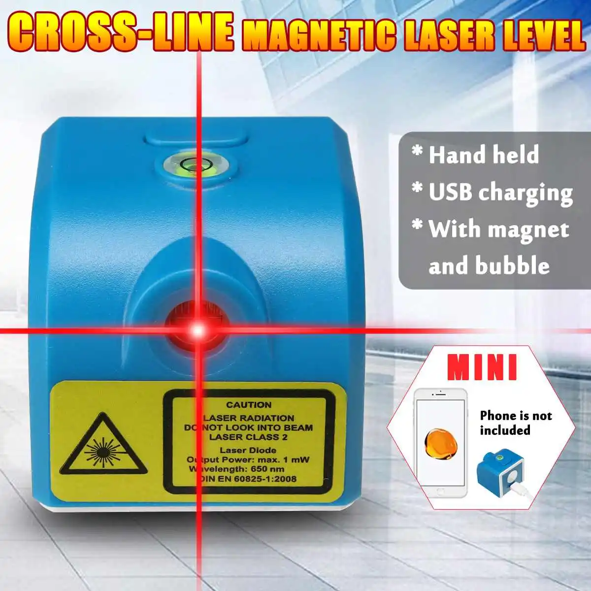 

Mini Portable Handheld USB Rechargeable Red Beam Laser Level Horizonatal Vertical Cross Line Self-Leveling Indoor Outdoor Level