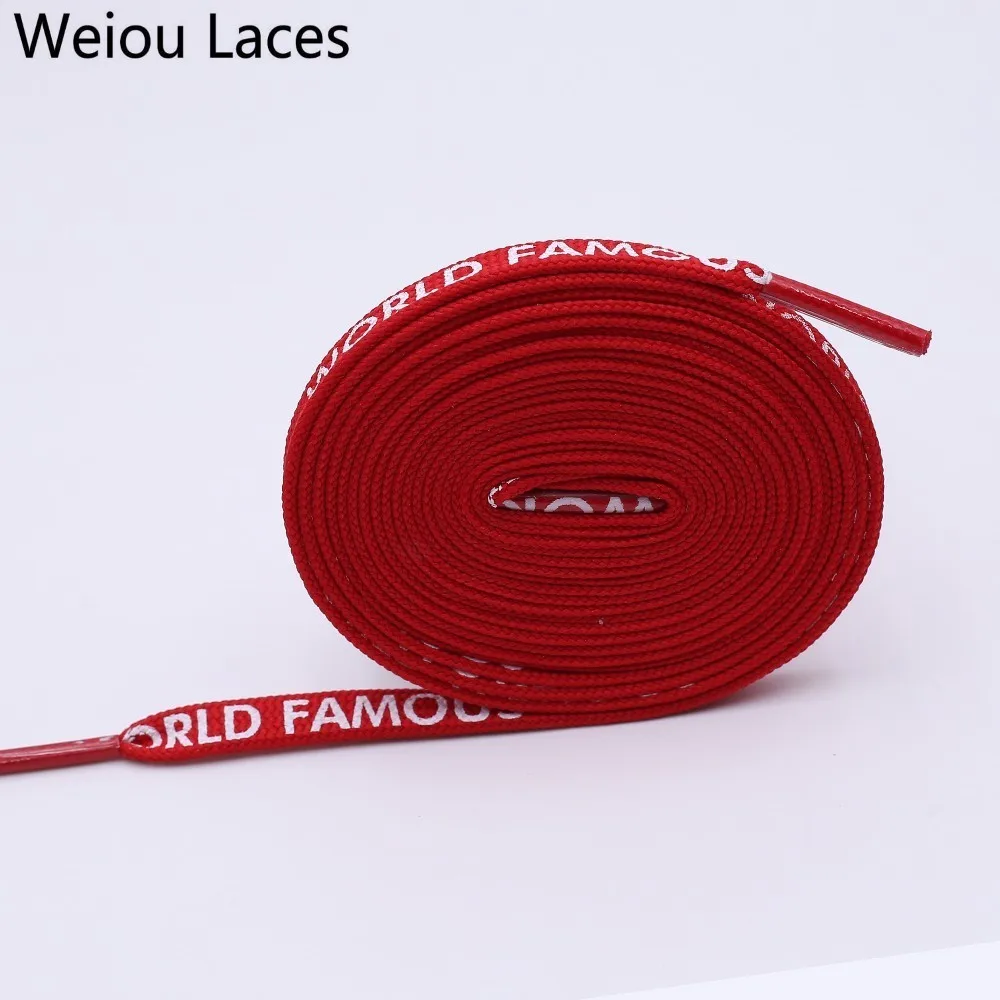 Weiou Fashion 7mm Width Double-sided Silk Screen Printing Universal Shoe Laces Flat Printed WORLD FAMOUS Shoelaces Personality