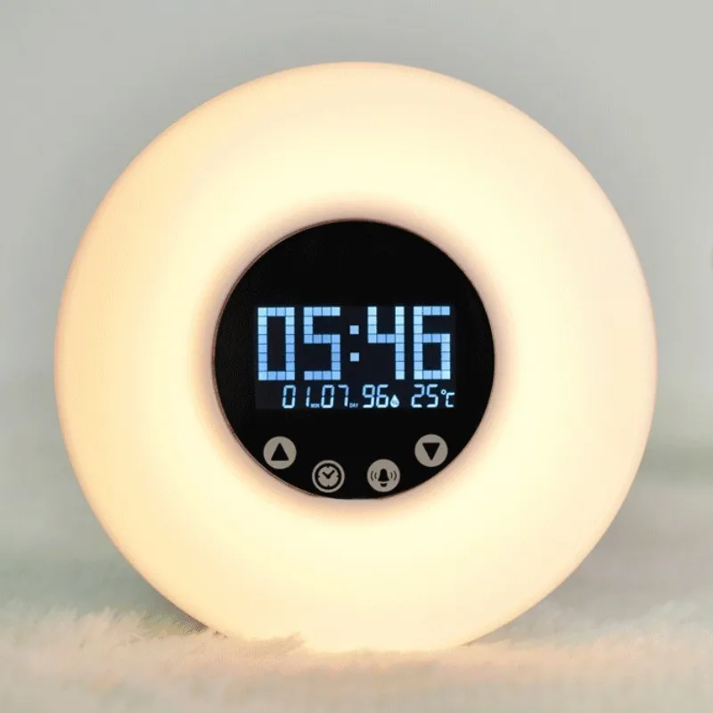 

Digital Alarm Clock Fm Radio Sunrise Sunset Simulation Luminous Desktop Clock 7 Colors Night Light Touch Control Snooze Clocks