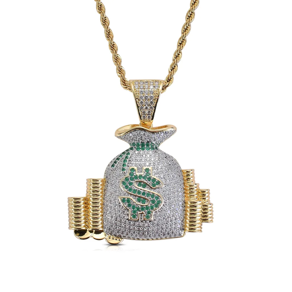 

European And American Hip Hop Dollar $ Symbol Purse Pendant Zircon Hip Hop Cool Necklace Jewelry Cross-Border Special