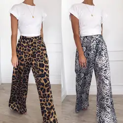 2019 весна новые женские Модные Повседневные Удобные Палаццо расклешенные с широкими штанинами брюки высокая талия свободные длинные брюки