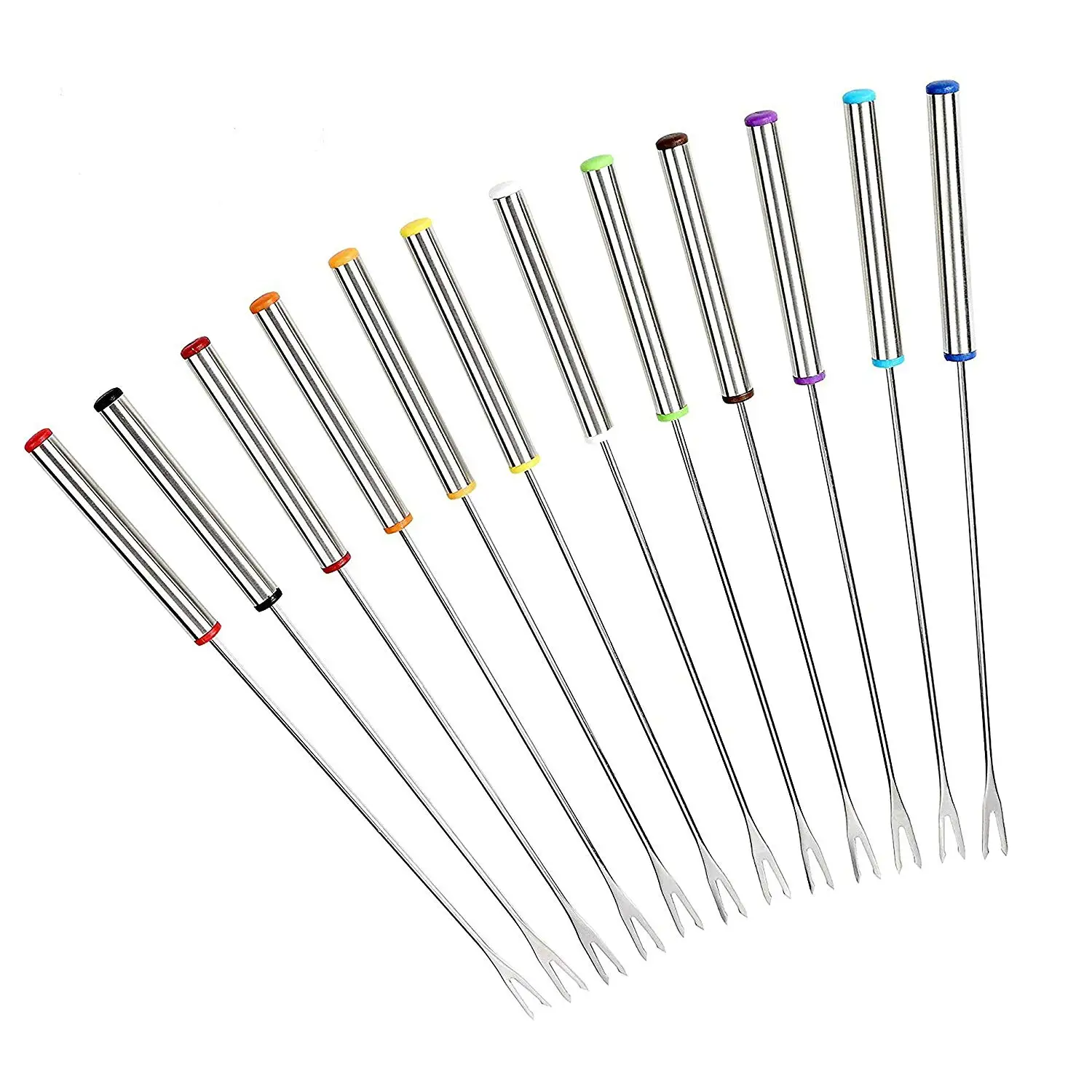 

HOT SALE Stainless Steel Fondue Fork Fruit Chocolate Fountain Cheese Forks With Heat Resistant Handle Set Of 12 (Random Color)